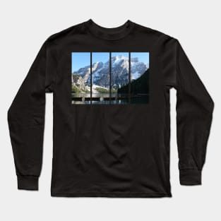 The fabulous alpine lake of Braies in the Dolomites (Bolzano). Lovely place in the Italian Alps. Boats on the water. Reflections in the water. Sunny spring day. Trentino Alto Adige Long Sleeve T-Shirt